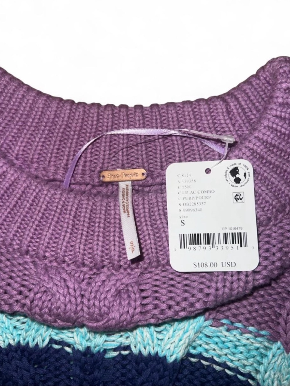 Purple Free People Striped Cable Knit Sweater - Small - Picture 3 of 4